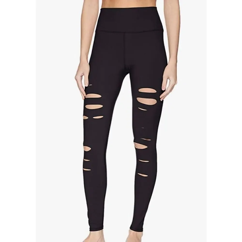 Alo Yoga High Waist Slash Leggings XS Black Cutout Detail